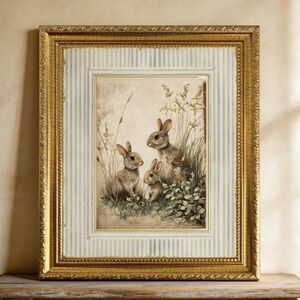 Cottagecore Meadow Bunny Family Framed Art